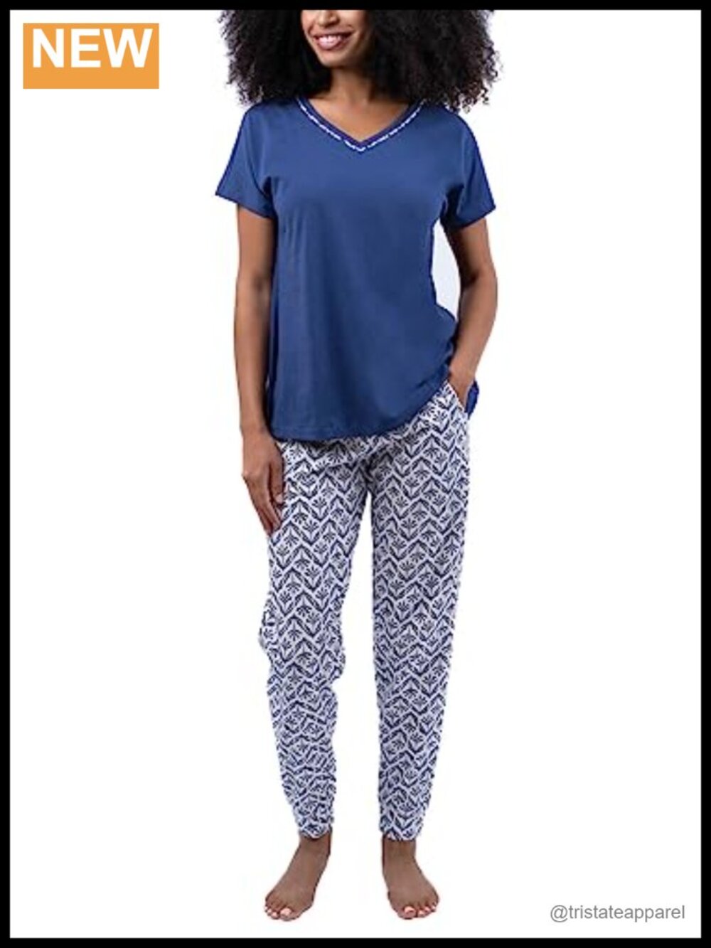 Women's Cotton Jogger Pajama Set V-Neck Dolman Sleeve 2-Piece Sleepwear